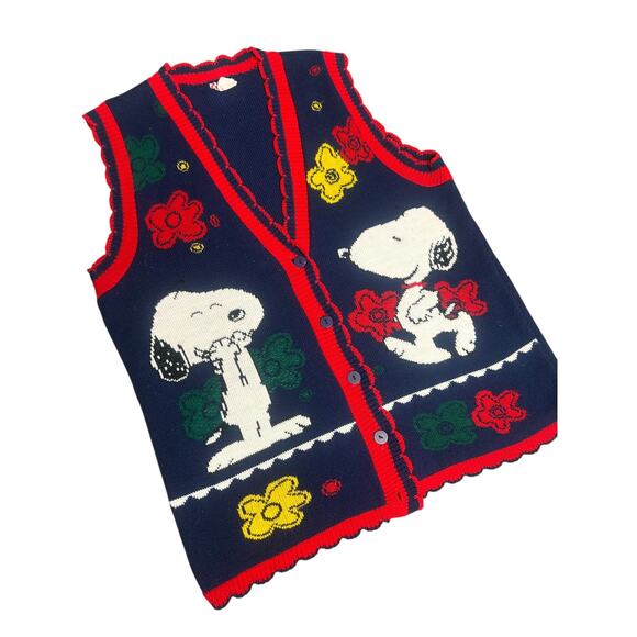 Vintage 90s Peanuts Snoopy & Friends Knit Sweater Vest - Picture 3 of 4